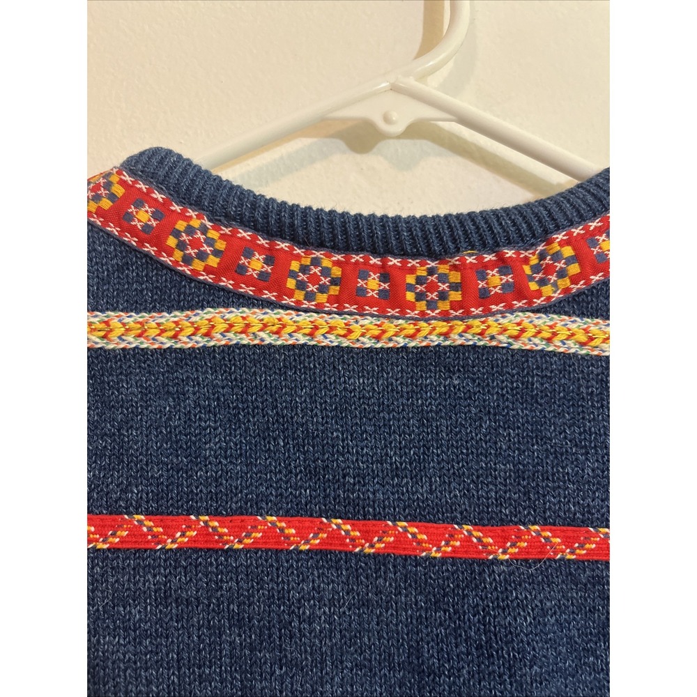 Lizwear Women's M Y2K Sweater Vest Navy Blue Country Ribbon Southwestern Grandma - Picture 2 of 7
